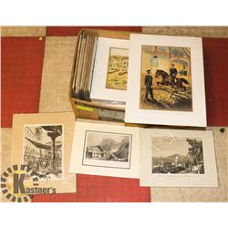 BOX CONTAINING 45 MOSTLY 19TH CENTURY PRINTS OF