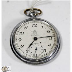 VINTAGE SATURN POCKET WATCH WITH SILVER CASE,