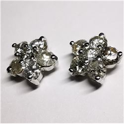 93) 14K WHITE GOLD FLOWER STUD DIAMOND EARRINGS,