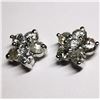 Image 1 : 93) 14K WHITE GOLD FLOWER STUD DIAMOND EARRINGS,
