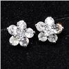 Image 2 : 93) 14K WHITE GOLD FLOWER STUD DIAMOND EARRINGS,