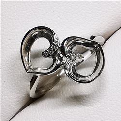 92) 10K WHITE GOLD DOUBLE HEART DIAMOND RING,