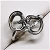 Image 1 : 92) 10K WHITE GOLD DOUBLE HEART DIAMOND RING,