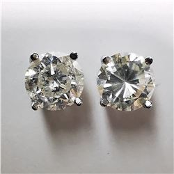 90) 14K WHITE GOLD SINGLE STONE DIAMOND EARRINGS,