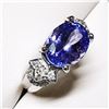 Image 3 : 86) 10K WHITE GOLD TANZANITE AND DIAMOND RING,
