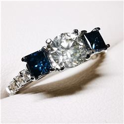 77) 14K WHITE GOLD FANCY COLORED DIAMOND RING,