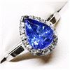 Image 1 : 81) 14K WHITE GOLD TANZANITE & DIAMOND HALO RING,