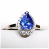 Image 4 : 81) 14K WHITE GOLD TANZANITE & DIAMOND HALO RING,