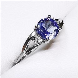 82) 10K WHITE GOLD TANZANITE AND DIAMOND RING,