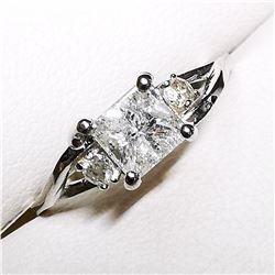 83) 14K WHITE GOLD FANCY CUT DIAMOND RING,