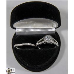 SIZE 7 SILVER .925 WEDDING BAND SET WITH CUBIC