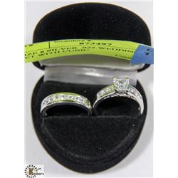 SIZE 8 SILVER .925 WEDDING BAND SET WITH CUBIC