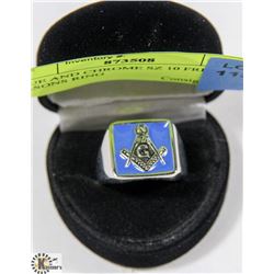 BLUE AND CHROME SZ 10 FREE MASONS RING
