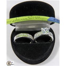 SIZE 7 SILVER .925 WEDDING BAND SET WITH CUBIC
