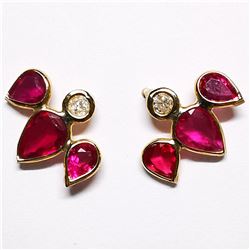 68) 14K YELLOW GOLD RUBY AND DIAMOND EARRINGS,