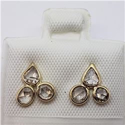 66) 14K YELLOW GOLD MULTI STONE DIAMOND EARRINGS,