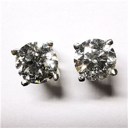 60) 14K WHITE GOLD SINGLE STONE DIAMOND EARRINGS,