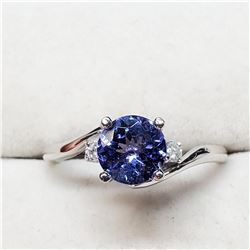 56) 10K WHITE GOLD TANZANITE & DIAMOND RING,