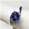 Image 4 : 56) 10K WHITE GOLD TANZANITE & DIAMOND RING,