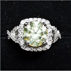 51) 14K WHITE GOLD LIGHT YELLOW DIAMOND HALO RING,