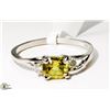 Image 2 : 11) 14K WHITE GOLD YELLOW SAPPHIRE & DIAMOND RING,