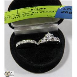 SIZE 5 SILVER .925 WEDDING BAND SET WITH CUBIC