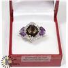 Image 1 : .925 SILVER LADIES SMOKY QUARTZ, TOPAZ & AMETHYST
