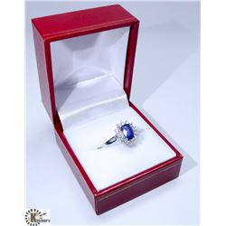 .925 SILVER LADIES BLUE SAPPHIRE & CZ RING SIZE 8.