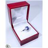 Image 1 : .925 SILVER LADIES BLUE SAPPHIRE & CZ RING SIZE 8.