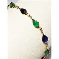 87) 10K YELLOW GOLD SAPPHIRE & EMERALD BRACELET,