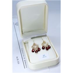 21) 18K YELLOW GOLD GARNET CHANDELIER EARRINGS,