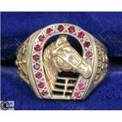 YELLOW & WHITE GOLD DIAMOND AND RUBY HORSESHOE