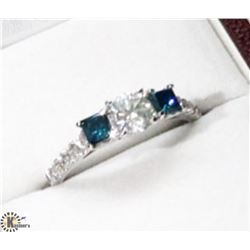 1) 14K WHITE GOLD FANCY COLORED DIAMOND RING,
