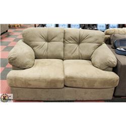 LIGHT BROWN FABRIC 66" LOVE SEAT.