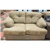Image 1 : LIGHT BROWN FABRIC 66" LOVE SEAT.