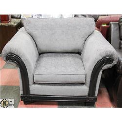 49" OVERSIZED GREY/SILVER CHAIR WITH WOOD ACCENTS