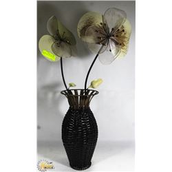 BROWN WICKER & METAL VASE W/2 METAL