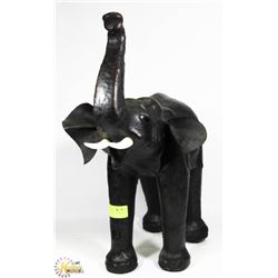 WOOD HAND CARVED ELEPHANT LEATHER