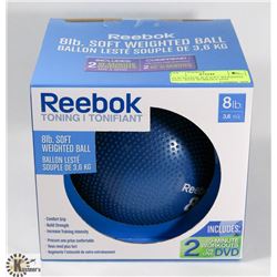 NEW REEBOK 8LB SOFT WEIGHTED BALL WITH WORKOUT DVD
