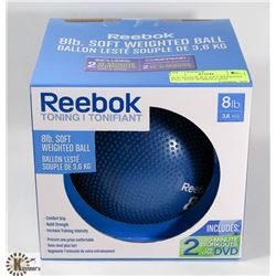 NEW REEBOK 8LB SOFT WEIGHTED BALL WITH WORKOUT DVD