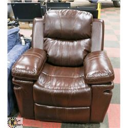 NEW BROWN LEATHERETTE RECLINING SOFA CHAIR.