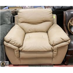 44" TAN LEATHERETTE ARM CHAIR-SLIGHT WEAR ON ARM