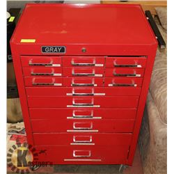 GRAY PRO 15 DRAWER ROLLING RED