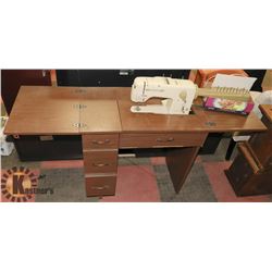 BERNINA 730 SEWING MACHINE, CABINET & ACCESSORIES,