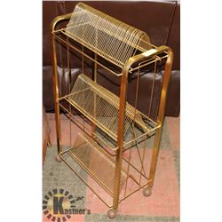 BRASS RECORD STAND 3 LEVEL STORAGE