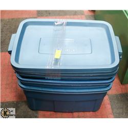 3 RUBBERMAID STORAGE BINS 60/40.6/31.8 CM.