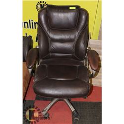 LEATHER OFFICE CHAIR - SCRATCHES ON THE BACK.