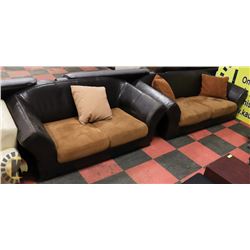 LEATHERETTE AND FABRIC 74" LOVE SEAT &  90" SOFA