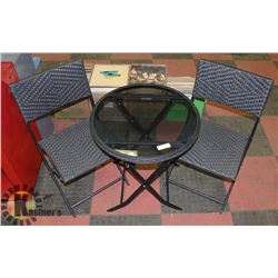 WICKER TABLE AND CHAIR DECK SET
