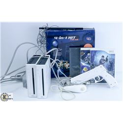 BOX W/ 2 WII CONSOLES, NEW 4-IN-1 KIT FOR